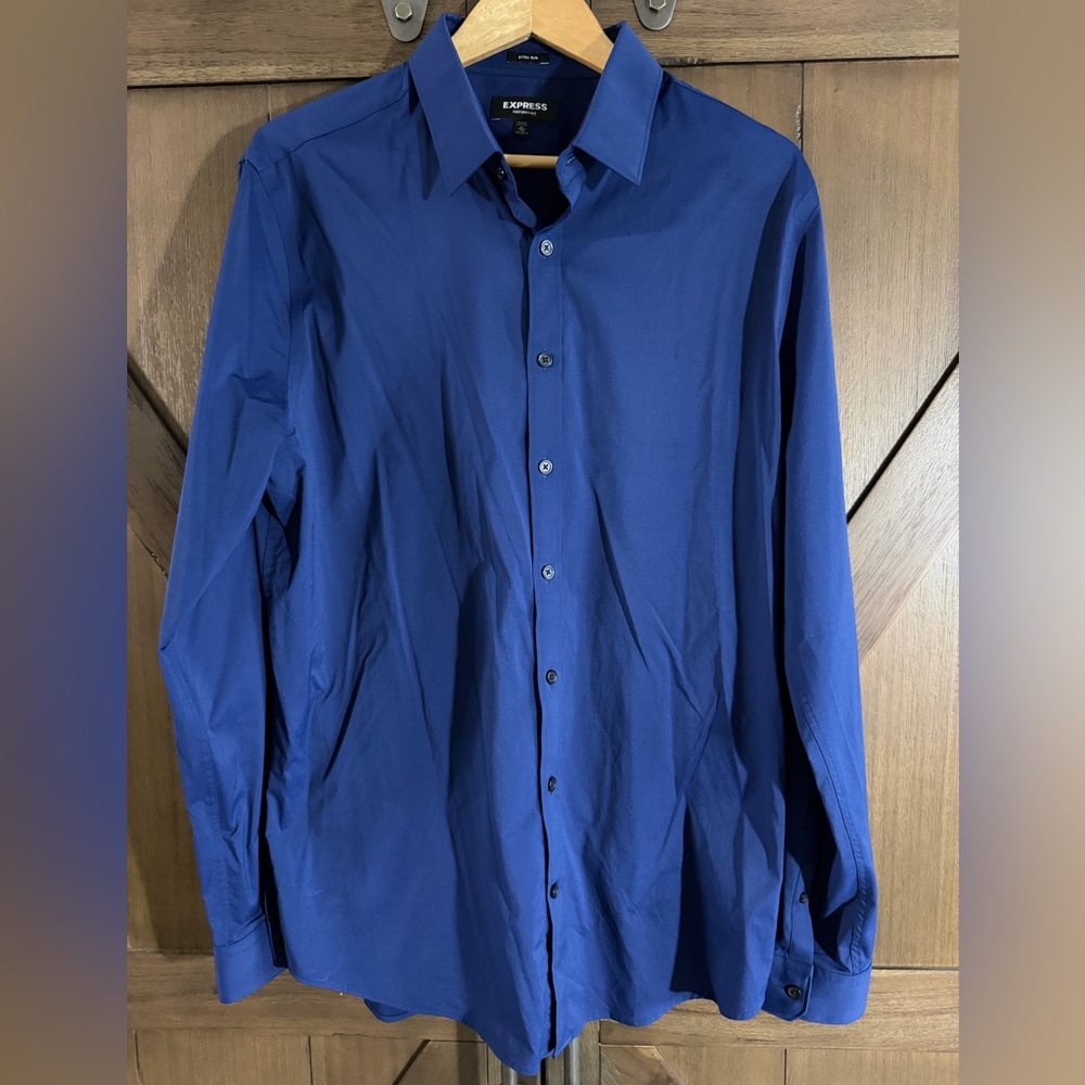 Express Extra Slim Fit Button-Up Shirt in Deep Blue